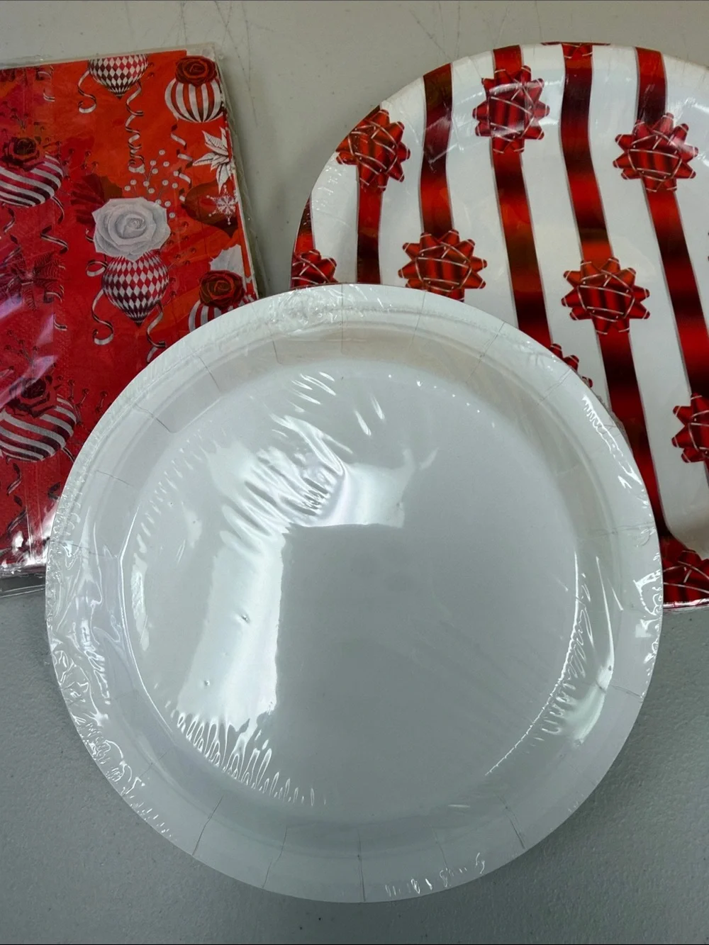 Festive Red Holiday Paper Plates & Napkins Party Set dinner & dessert rose